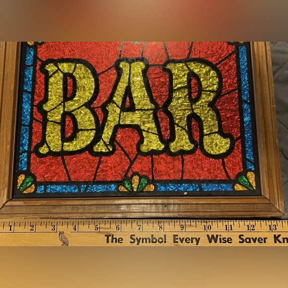 Glitter Art Framed BAR Glass Foil Wood 13.75”x10.75”x1” Red Yellow - Picture 3 of 4